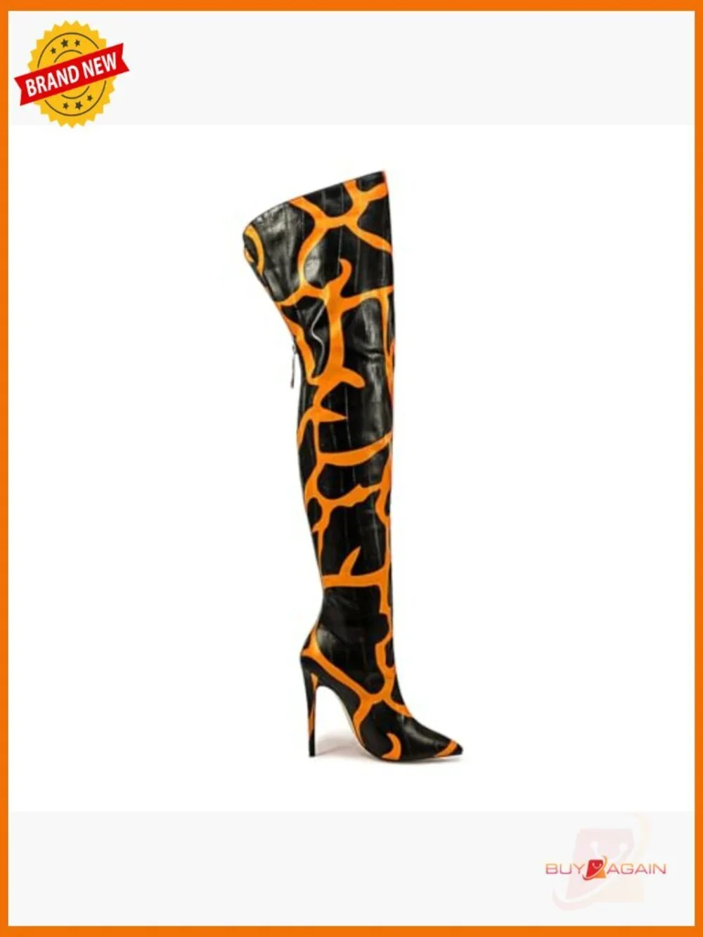 Thigh High Boots Over the Knee Pointed Toe Stiletto Heel Back Zip Animal Print
